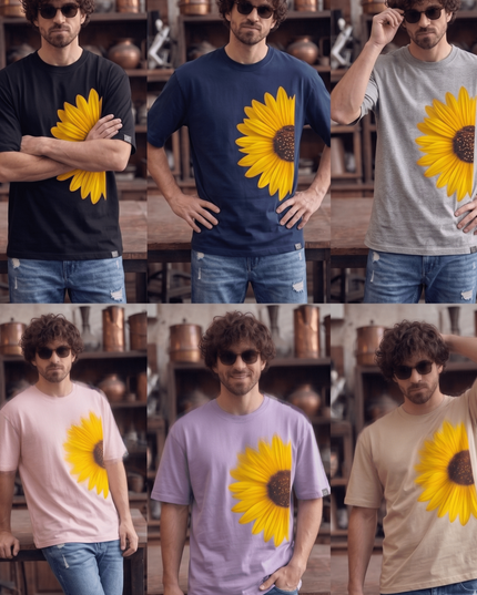 Sun Flower : Graphic Oversized T-Shirt – White | 100% Cotton | Relaxed Fit Unisex Tee - Peepri