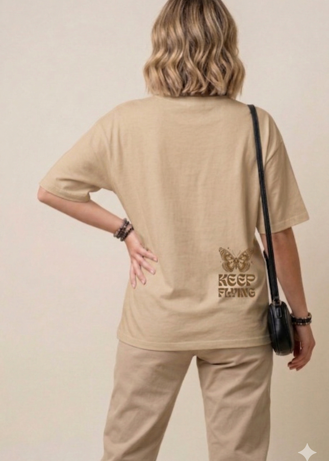 Keep Flying : Graphic Oversized T-Shirt – White | 100% Cotton | Relaxed Fit Unisex Tee