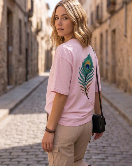 Peacock Plume Printed Oversized T-Shirt