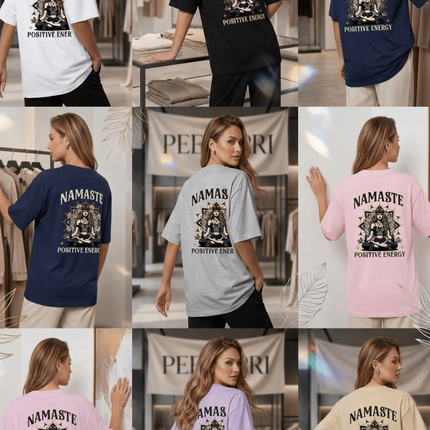 Namaste : Graphic Oversized T-Shirt – White | 100% Cotton | Relaxed Fit Unisex Tee - Peepri