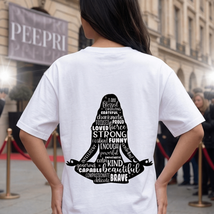 Girl Meditation : Graphic Oversized T-Shirt – White | 100% Cotton | Relaxed Fit Unisex Tee - Peepri