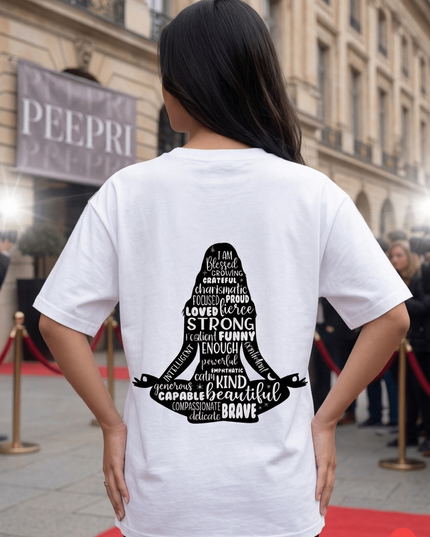 Girl Meditation : Graphic Oversized T-Shirt – White | 100% Cotton | Relaxed Fit Unisex Tee - Peepri