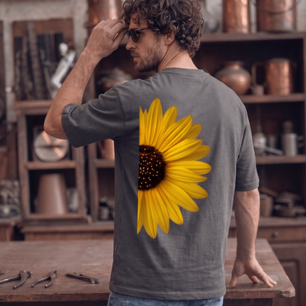 Sun Flower : Graphic Oversized T-Shirt – White | 100% Cotton | Relaxed Fit Unisex Tee - Peepri