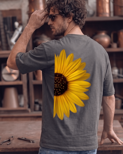 Sun Flower : Graphic Oversized T-Shirt – White | 100% Cotton | Relaxed Fit Unisex Tee - Peepri