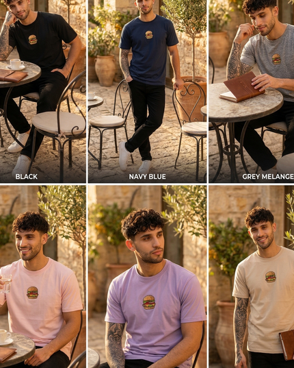Burger Logo : Thread Embroidery Oversized T-Shirt