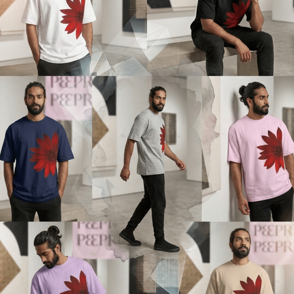 Red Flower : Graphic Oversized T-Shirt – White | 100% Cotton | Relaxed Fit Unisex Tee - Peepri