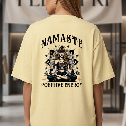 Namaste : Graphic Oversized T-Shirt – White | 100% Cotton | Relaxed Fit Unisex Tee - Peepri
