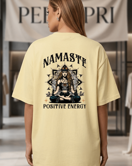Namaste : Graphic Oversized T-Shirt – White | 100% Cotton | Relaxed Fit Unisex Tee - Peepri