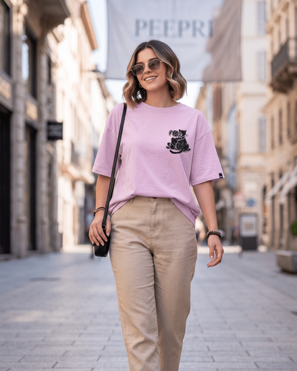 Cat Love : Graphic Oversized T-Shirt – White | 100% Cotton | Relaxed Fit Unisex Tee - Peepri