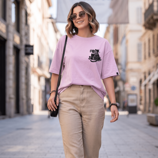 Cat Love : Graphic Oversized T-Shirt – White | 100% Cotton | Relaxed Fit Unisex Tee - Peepri