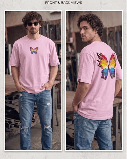 Colourful Butterfly : Printed Oversized T-Shirt - Peepri