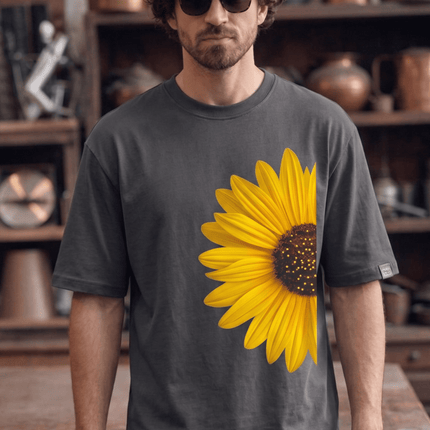Sun Flower : Graphic Oversized T-Shirt – White | 100% Cotton | Relaxed Fit Unisex Tee - Peepri