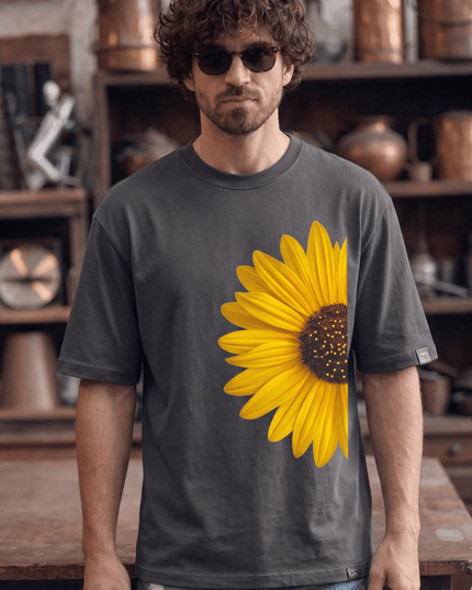 Sun Flower : Graphic Oversized T-Shirt – White | 100% Cotton | Relaxed Fit Unisex Tee - Peepri