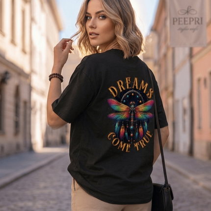 Dream Dragonfly : Graphic Oversized T-Shirt – White | 100% Cotton | Relaxed Fit Unisex Tee - Peepri