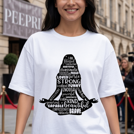 Girl Meditation : Graphic Oversized T-Shirt – White | 100% Cotton | Relaxed Fit Unisex Tee - Peepri