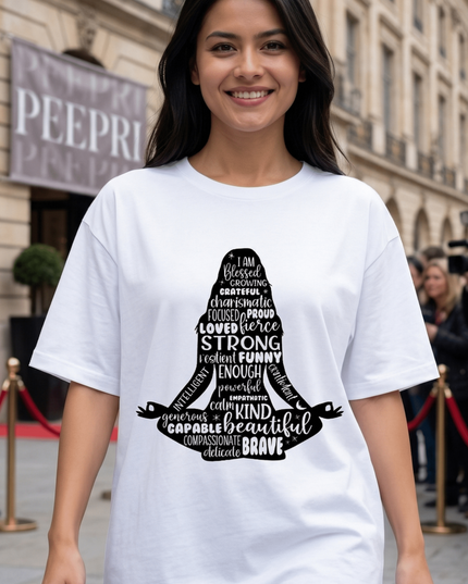 Girl Meditation : Graphic Oversized T-Shirt – White | 100% Cotton | Relaxed Fit Unisex Tee - Peepri