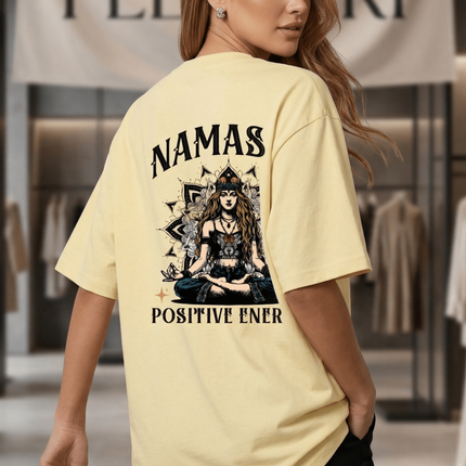 Namaste : Graphic Oversized T-Shirt – White | 100% Cotton | Relaxed Fit Unisex Tee - Peepri