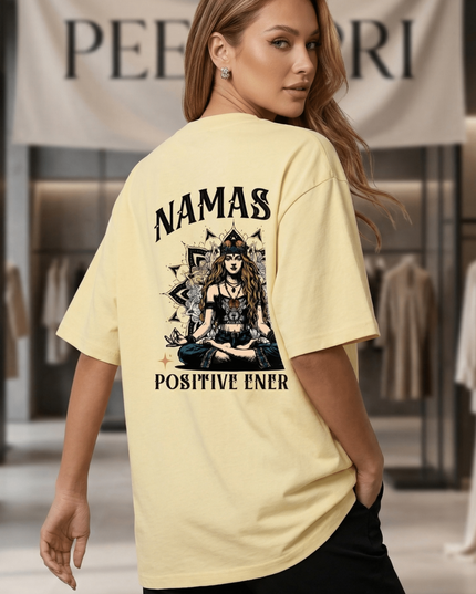 Namaste : Graphic Oversized T-Shirt – White | 100% Cotton | Relaxed Fit Unisex Tee - Peepri