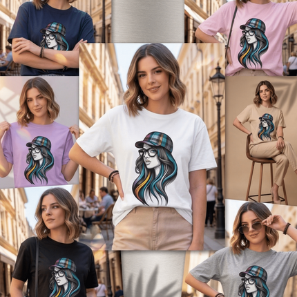 Rainbow Hair Girl : Graphic Oversized T-Shirt – White | 100% Cotton | Relaxed Fit Unisex Tee - Peepri