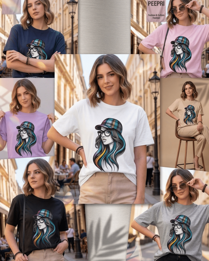 Rainbow Hair Girl : Graphic Oversized T-Shirt – White | 100% Cotton | Relaxed Fit Unisex Tee - Peepri