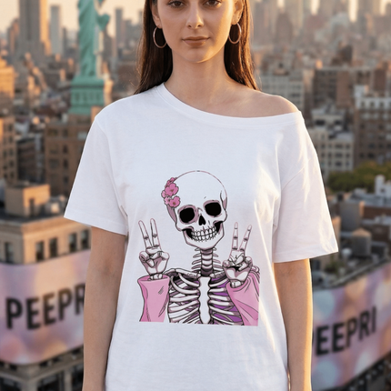 Victory Ghost : Graphic Oversized T-Shirt – White | 100% Cotton | Relaxed Fit Unisex Tee - Peepri