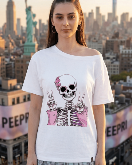 Victory Ghost : Graphic Oversized T-Shirt – White | 100% Cotton | Relaxed Fit Unisex Tee - Peepri