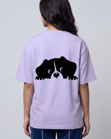 Hiding Dog : Graphic Oversized T-Shirt – White | 100% Cotton | Relaxed Fit Unisex Tee - Peepri