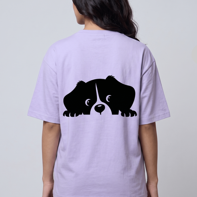 Hiding Dog : Graphic Oversized T-Shirt – White | 100% Cotton | Relaxed Fit Unisex Tee - Peepri