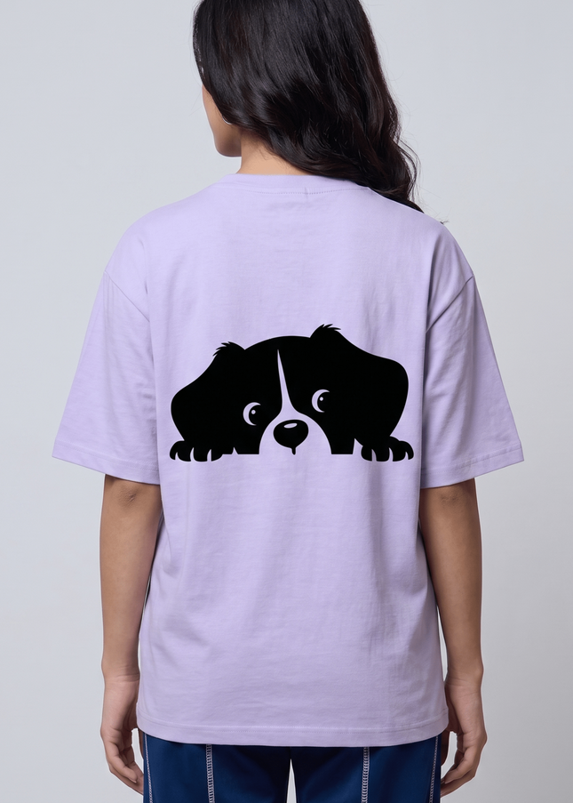 Hiding Dog : Graphic Oversized T-Shirt – White | 100% Cotton | Relaxed Fit Unisex Tee - Peepri