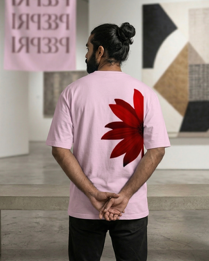Red Flower : Printed Oversized T-Shirt