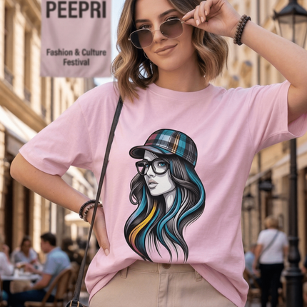 Rainbow Hair Girl : Graphic Oversized T-Shirt – White | 100% Cotton | Relaxed Fit Unisex Tee - Peepri