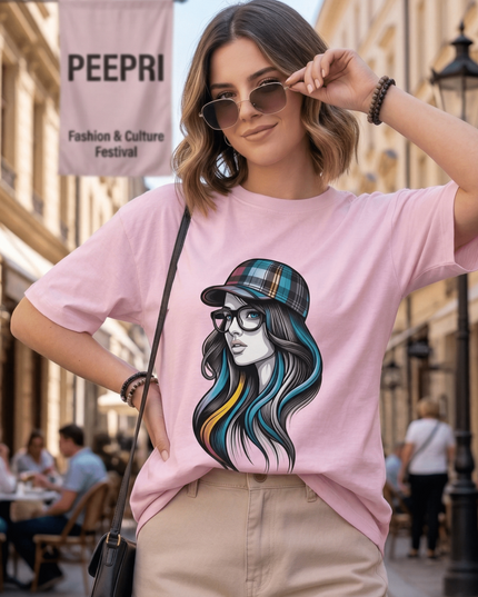 Rainbow Hair Girl : Graphic Oversized T-Shirt – White | 100% Cotton | Relaxed Fit Unisex Tee - Peepri