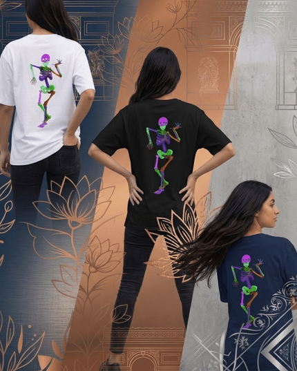 Ghost Dancing : Graphic Oversized T-Shirt – White | 100% Cotton | Relaxed Fit Unisex Tee - Peepri