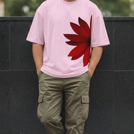 Red Flower : Graphic Oversized T-Shirt – White | 100% Cotton | Relaxed Fit Unisex Tee - Peepri