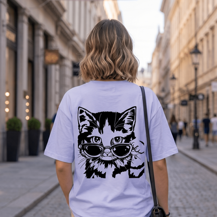 Cool Cat : Graphic Oversized T-Shirt – White | 100% Cotton | Relaxed Fit Unisex Tee - Peepri