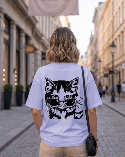 Cool Cat : Graphic Oversized T-Shirt – White | 100% Cotton | Relaxed Fit Unisex Tee - Peepri
