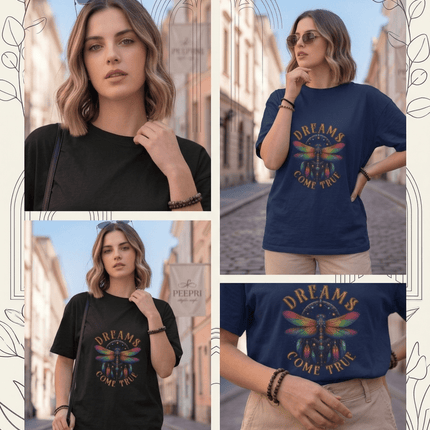 Dream Dragonfly : Graphic Oversized T-Shirt – White | 100% Cotton | Relaxed Fit Unisex Tee - Peepri