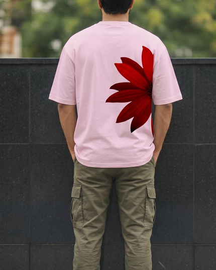 Red Flower : Printed Oversized T-Shirt