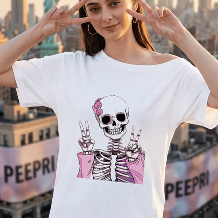 Victory Ghost : Graphic Oversized T-Shirt – White | 100% Cotton | Relaxed Fit Unisex Tee - Peepri