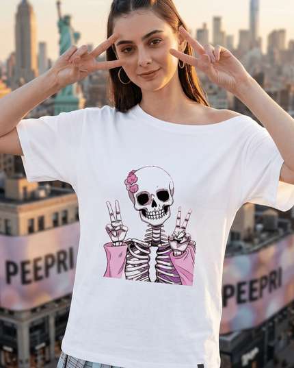 Victory Ghost : Graphic Oversized T-Shirt – White | 100% Cotton | Relaxed Fit Unisex Tee - Peepri