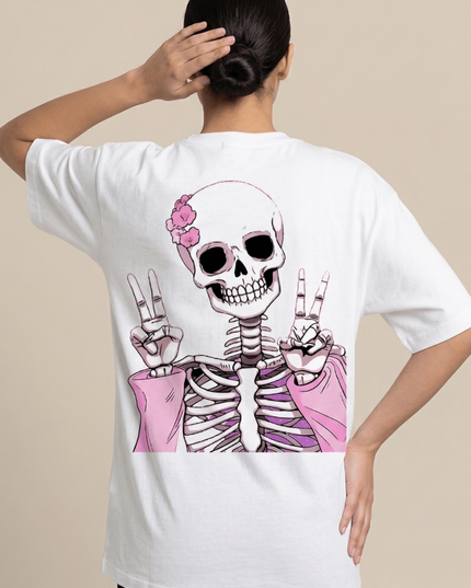 Victory Ghost : Graphic Oversized T-Shirt – White | 100% Cotton | Relaxed Fit Unisex Tee - Peepri