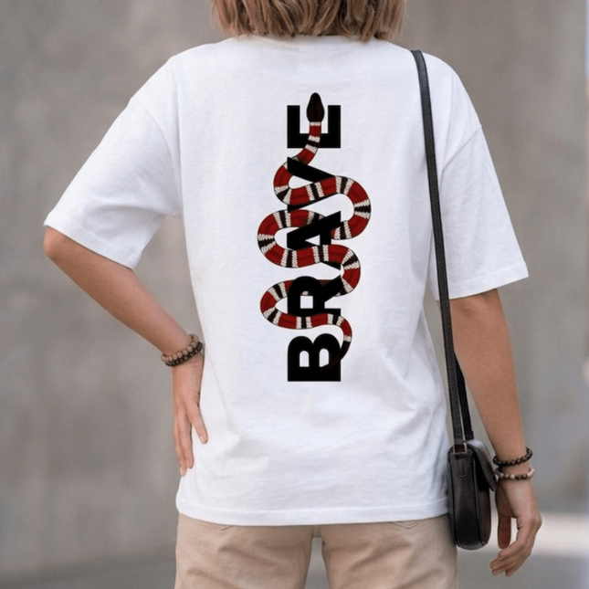 Brave Graphic Oversized T-Shirt – White | 100% Cotton | Relaxed Fit Unisex Tee - Peepri