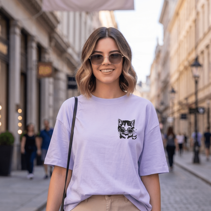 Cool Cat : Graphic Oversized T-Shirt – White | 100% Cotton | Relaxed Fit Unisex Tee - Peepri