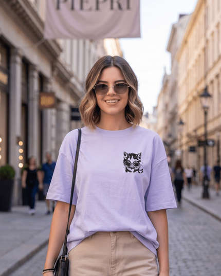 Cool Cat : Graphic Oversized T-Shirt – White | 100% Cotton | Relaxed Fit Unisex Tee - Peepri