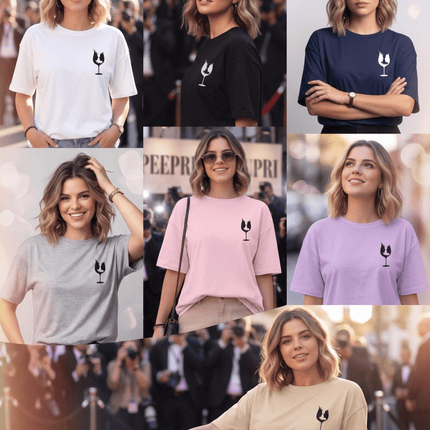 Wine Glass : Graphic Oversized T-Shirt – White | 100% Cotton | Relaxed Fit Unisex Tee - Peepri