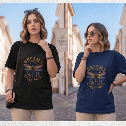Dream Dragonfly : Graphic Oversized T-Shirt – White | 100% Cotton | Relaxed Fit Unisex Tee - Peepri