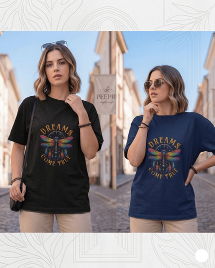 Dream Dragonfly : Graphic Oversized T-Shirt – White | 100% Cotton | Relaxed Fit Unisex Tee - Peepri