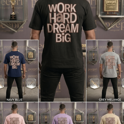 Work Hard Dream Big : Graphic Oversized T-Shirt – White | 100% Cotton | Relaxed Fit Unisex Tee - Peepri