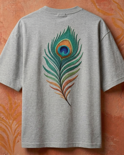Peacock Plume Printed Oversized T-Shirt