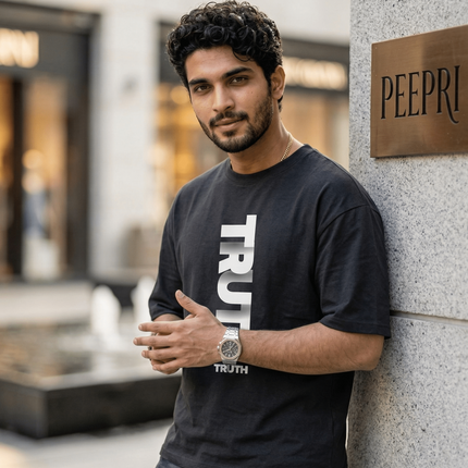 Truth : Graphic Oversized T-Shirt – White | 100% Cotton | Relaxed Fit Unisex Tee - Peepri